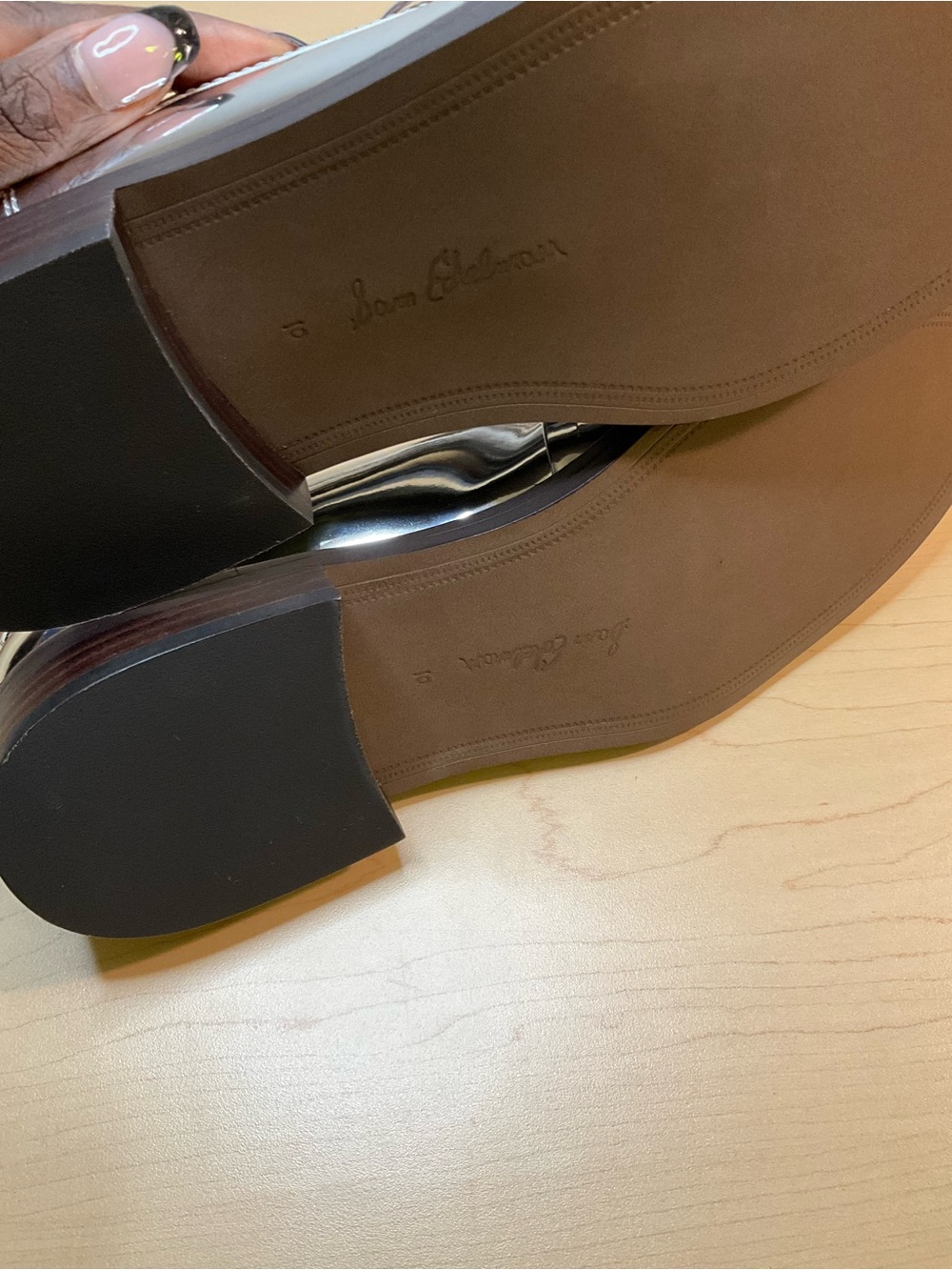 Sam Edelman Metallic Silver Chain-Trim Loafers - Picture 6 of 7